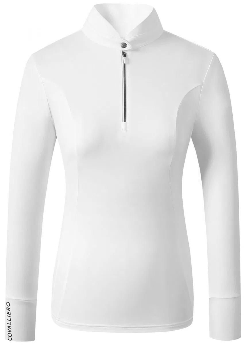 Covalliero - Damen Funktionsshirt Competition – Sport Longsleeve mit Stehkragen – Langarm Sportshirt – atmungsaktives & leichtes Reitshirt – Reitbekleidung in Weiß