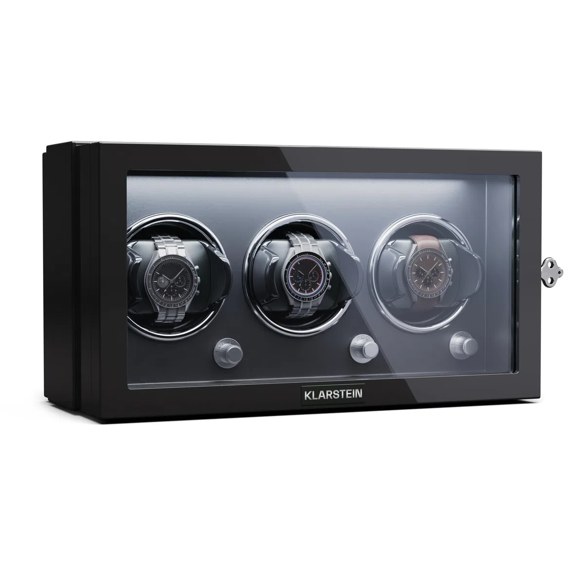 Klarstein Uhrenbeweger für Automatikuhren, Automatik-Uhrenbeweger für 3 Uhren, Automatikuhr Uhrenbeweger mit Acryl-Tür, Automatischer Uhrenbeweger, Blaue LEDs, Watch Winder mit 5 TPD Einstellungen