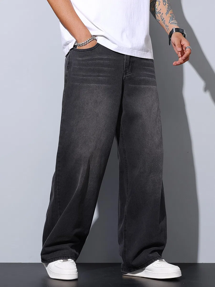 Herren Irreguläre Naht Baggy Jeans Y2K Hip Hop Weit geschnittene Denim-Hosen Skater Jeans