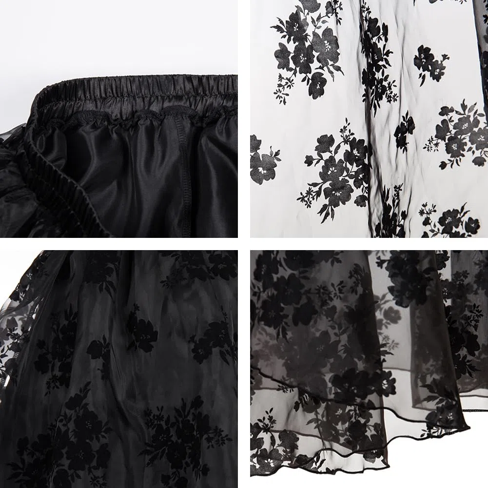 Damen Elegant Midi Skate Rock Schwarz Vintage Korsett Rock Lang Festlich Rock Hochzeit Cocktail Langrock