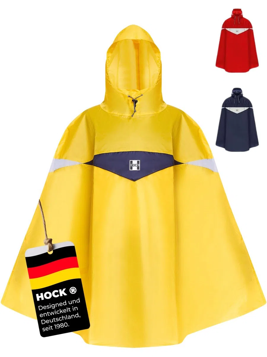HOCK Premium Fahrrad Regenponcho 'Super Praktiko' mit Lüftung und seitlicher Armöffnung - 100,0% Wasserdichter Fahrradponcho für Herren & Damen