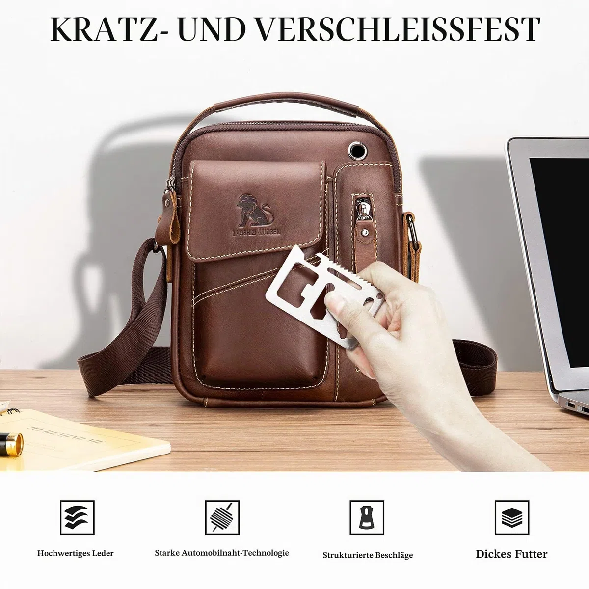 BAIGIO Umhängetasche Herren Leder Schultertasche Vintage Crossbody Bag Messenger Herrentasche zum Umhängen Ledertasche Männer Tasche mit Verstellbarem Gurt für Business Arbeit Reise, Braun