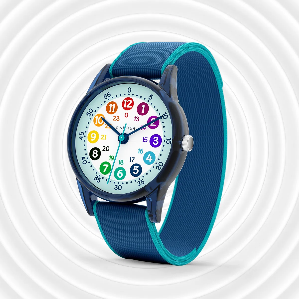 Cander Berlin MNA 0130 M Kinderarmbanduhr Klett Armbanduhr Kinder Mädchen Junge 3 ATM wasserdicht Lernuhr analog blau