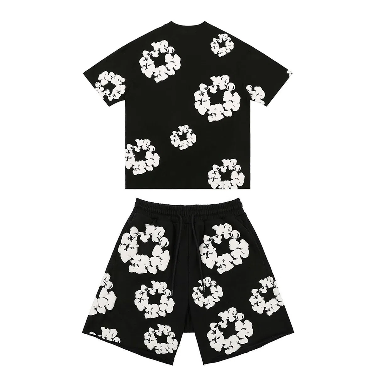 Drucken Zweiteiler Damen, Sommeranzug Herren Trainingsanzug T-Shirt und Shorts Bequeme Leicht Freizeitanzug Stretchy Baggy Loungewear Sets Unisex Hip-Hop Jogginganzug für Fitness Sport