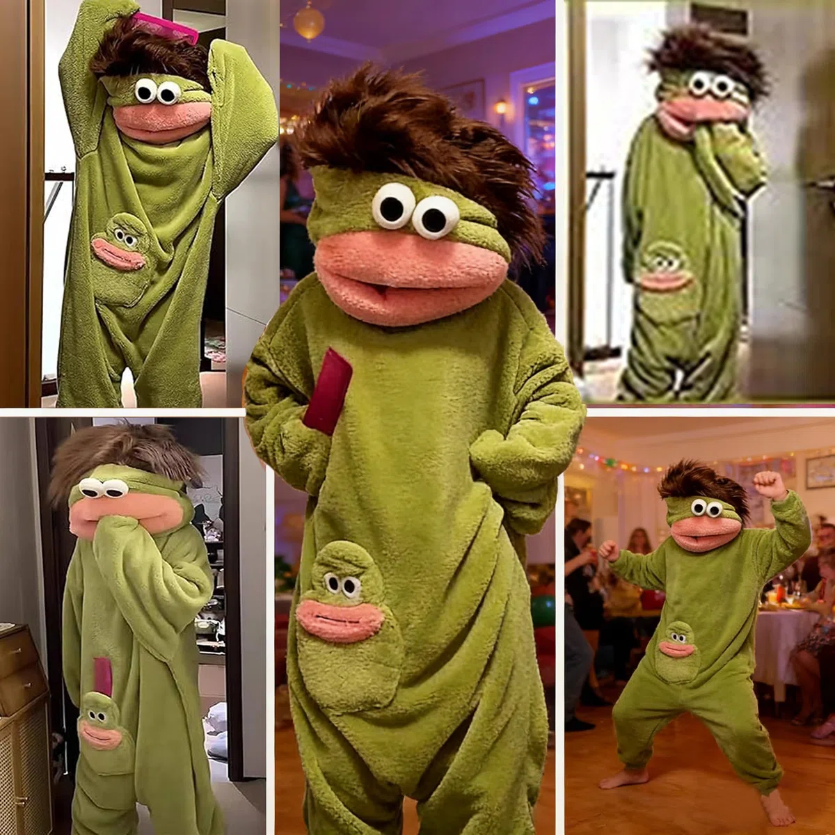 Silly Onesie Fleece Pajamas Adults Lustiger Schlafanzug Einteiler Cute Cozy Full Body Sleepwear Funny Animal Costume Loose Warm Soft Lustiger grüner Monster-Hoodie Taschen