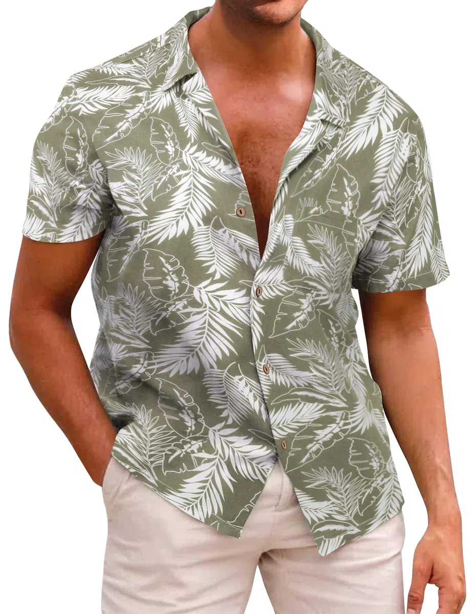 Beotyshow Herren Hawaiihemd Freizeit Hemd Kurzarm Baumwolle Blumen Shirt Urlaub Sommer Strand Hemd Reise Shirts