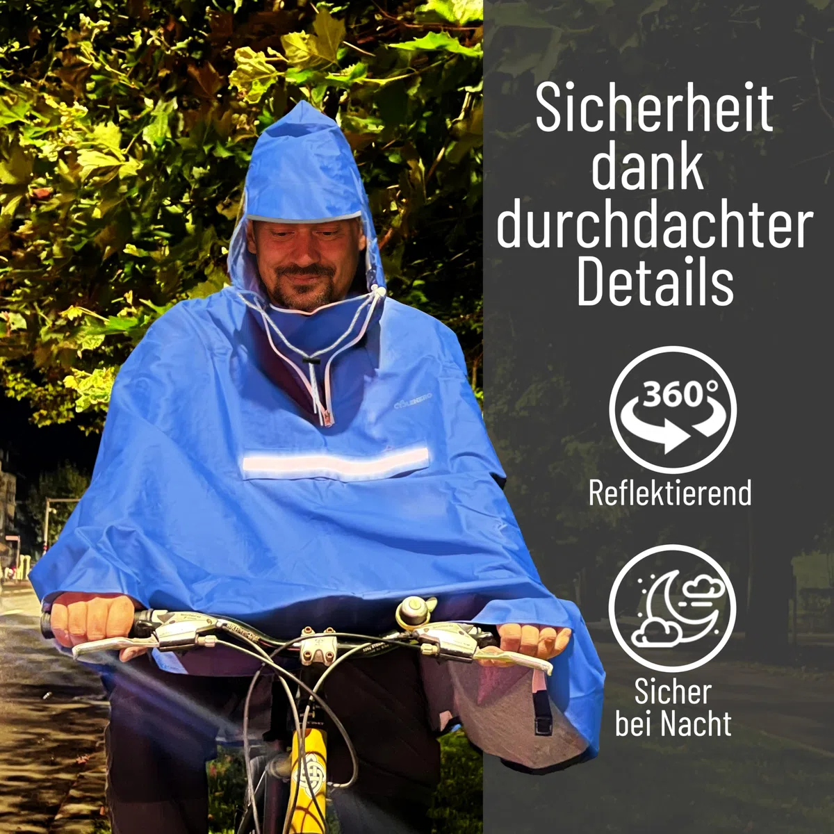 Regenponcho Fahrrad extra wasserdicht und robust - TEST SEHR GUT - Premium Regencape Fahrrad mit Reflektoren, Sichtfenster - Regenbekleidung als Regenponcho Herren und Damen - Regenjacke