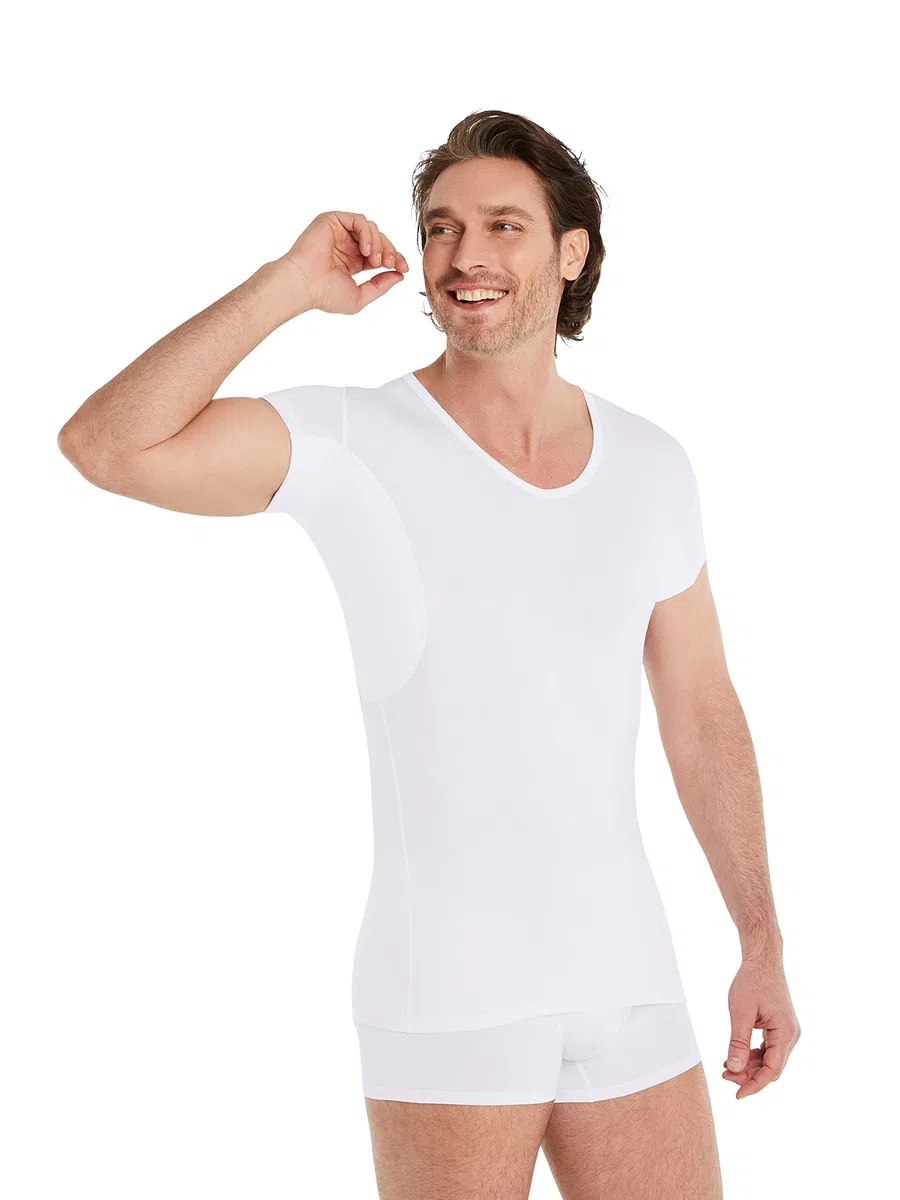 FINN Anti-Schweiß Shirt Herren mit extra kurzen Ärmeln | Perfekt unter Kurzarm-Hemden und Polo-Shirts - Unterhemd mit Achselpads gegen Schweißflecken und Schweißgeruch