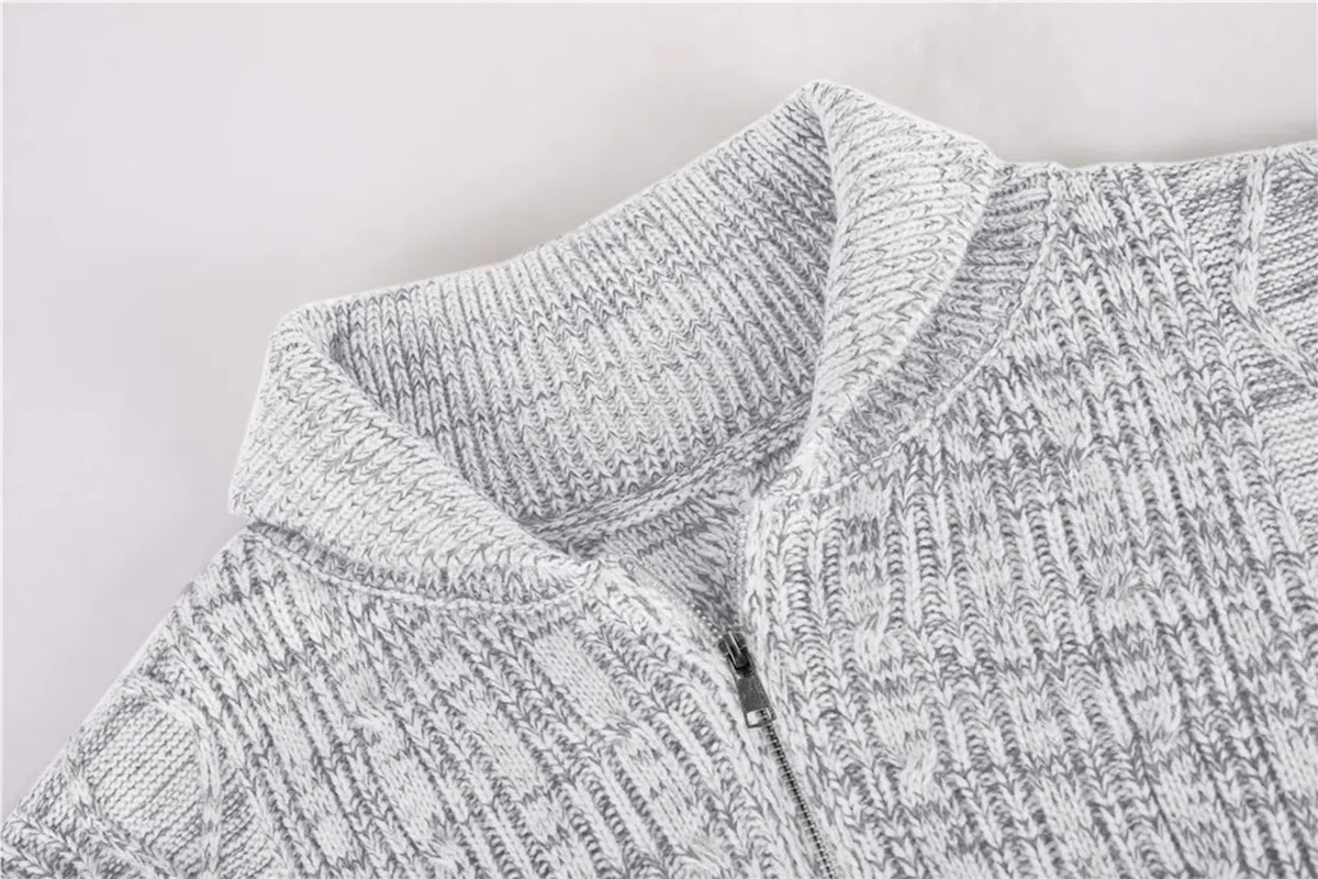 Runcati Herren Strickjacke Langarm Kragen Cardigan mit Zopfmuster Reißverschluss Jacke Gestrickt für Hemd und Shirt