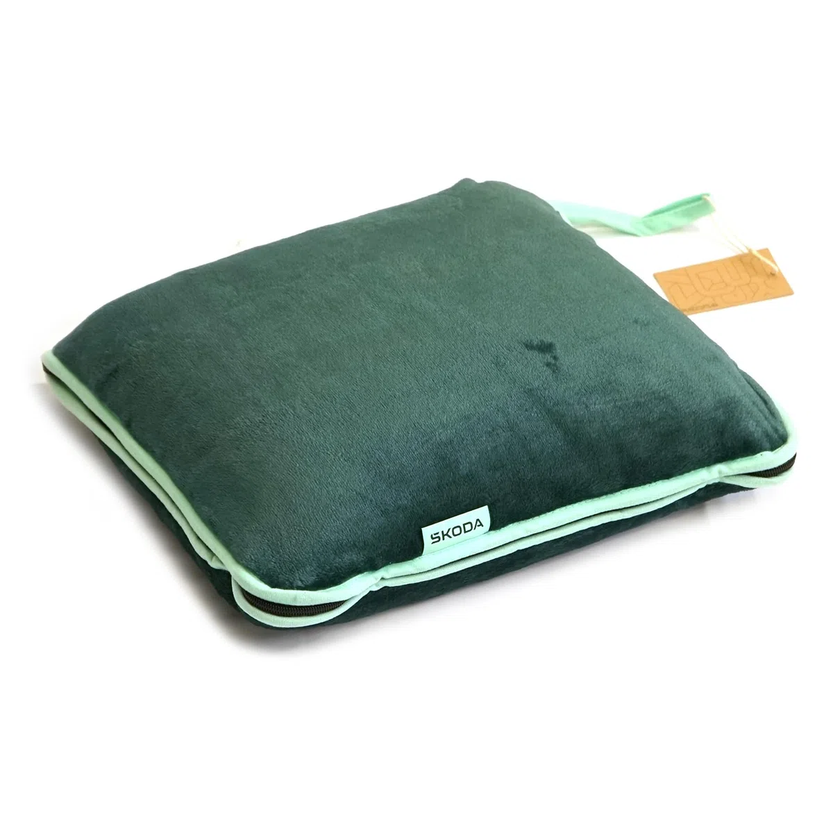 Skoda 6U0084509 Reisedecke Kissen 2-in-1 Fleecedecke Kopfkissen, grün