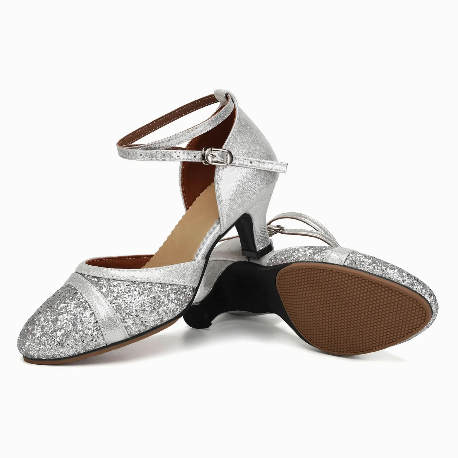 Damen Latein Tanzschuhe Geschlossene Zehe Pailletten Schuhe Niedriger Absatz Gesellschaftstanzschuhe