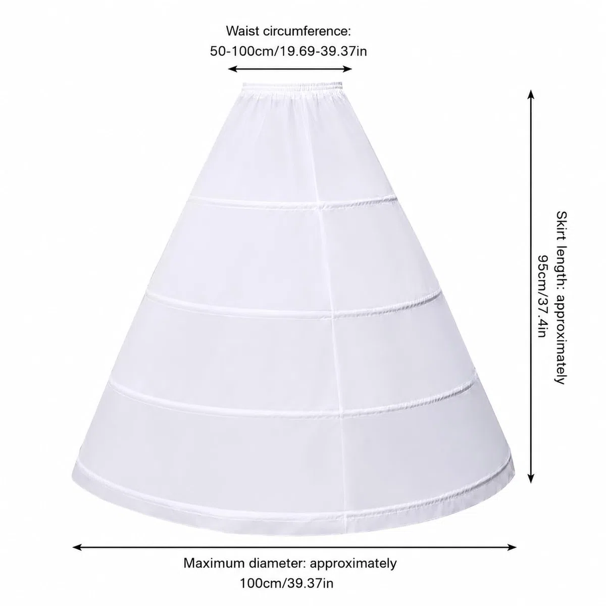 Reifrock Brautkleid - Damen 4 Reifen Petticoats A-Linie Bodenlang Unterrock Crinoline für Hochzeit Ballkleid Weiß