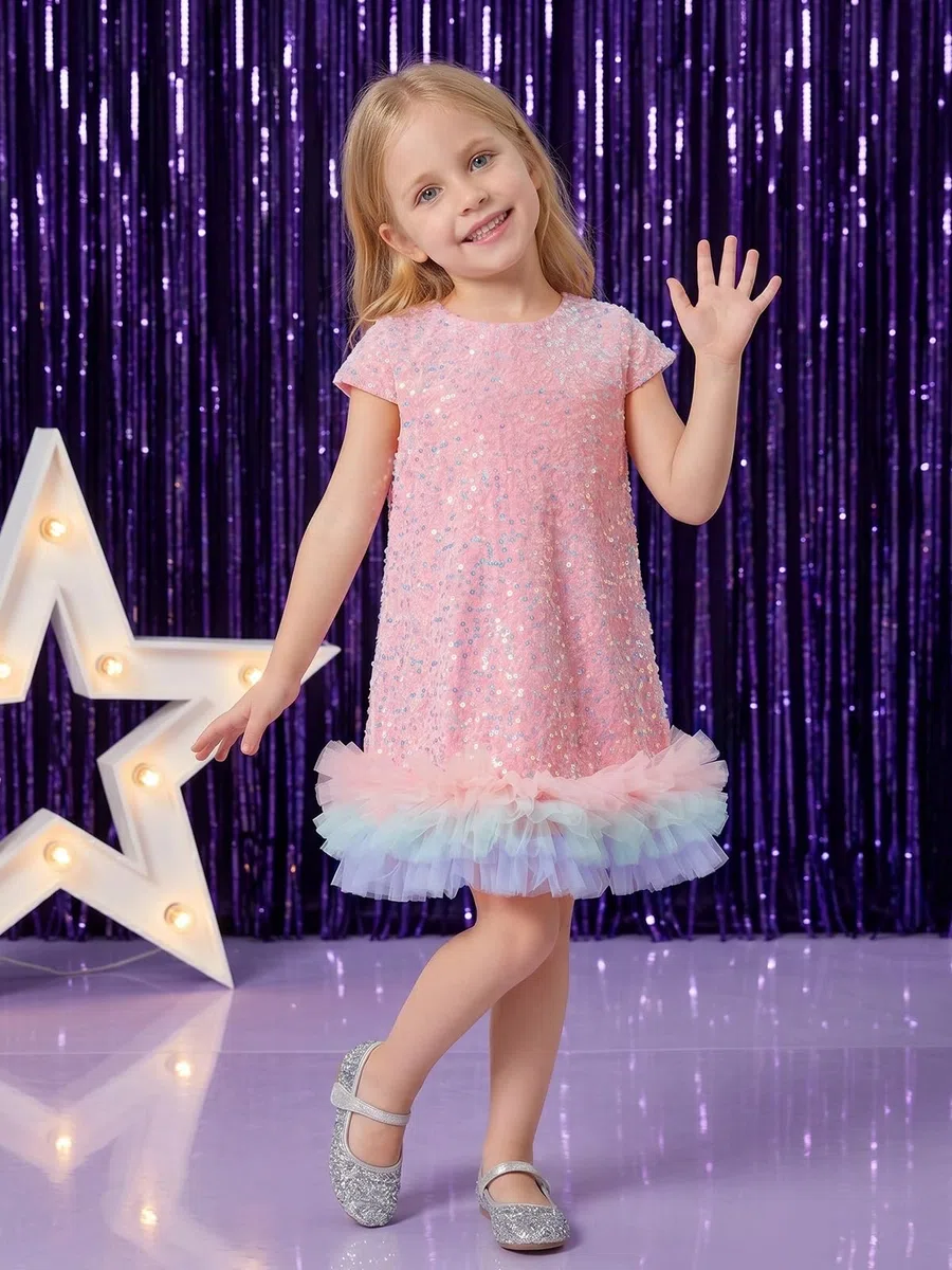 Miipat Baby Mädchen Kleid Samt Pailletten Kappe Ärmel Kleinkind Mädchen Kleider Herbst Winter Elegante Prinzessin Kinder Kleid für Geburtstagsfeier Hochzeit