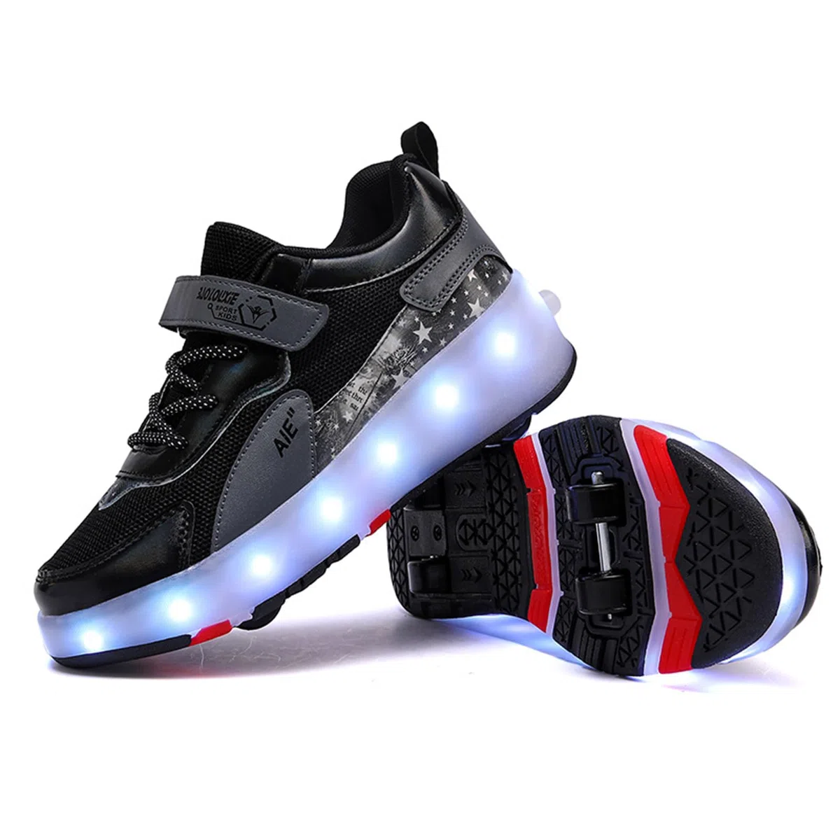 Mateju Schuhe mit Rollen für Jungen Mädchen Kinder Rollschuhe Schuhe mit 4 Rollen, 2 in 1 Turnschuhe Versenkbarer, Damen Herren Roller Schuhe Turnschuhe Skateboardschuhe