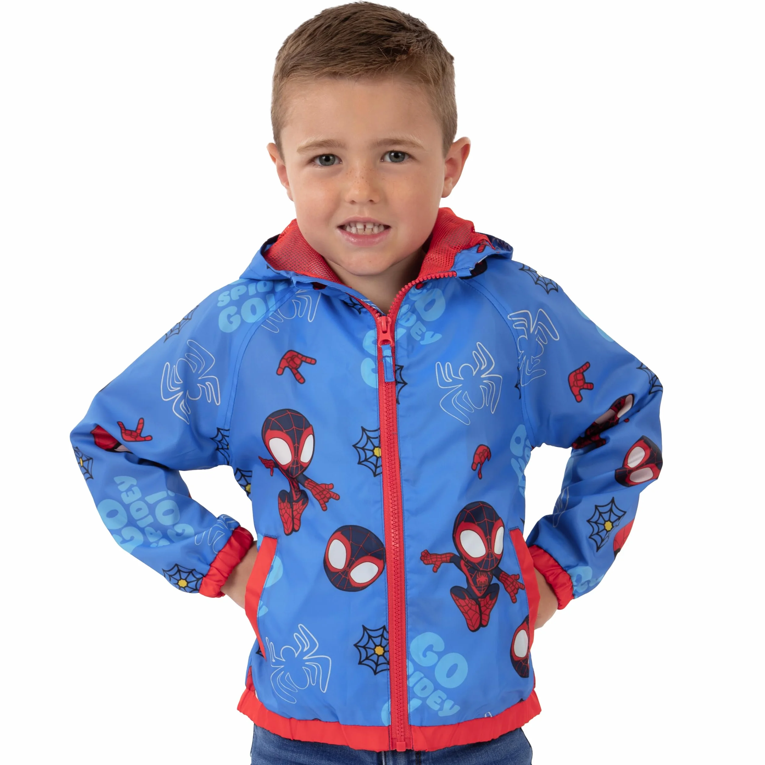 Marvel Regenmantel Kinde, Regenjacke Kinder Mit Kapuze, Spidey And His Amazing Friends Jacke Jungen