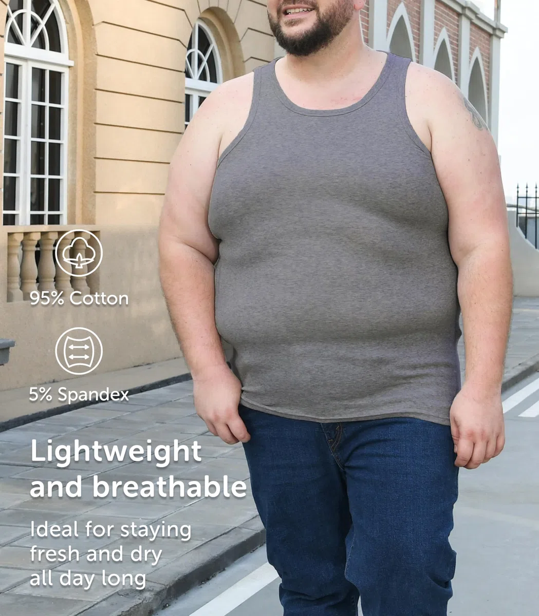 Comfneat Herren 4-Pack Big & Tall Elastisch Tank Tops 3XL-7XL Unterhemden | Bauwolle Elasthan, Ärmellose