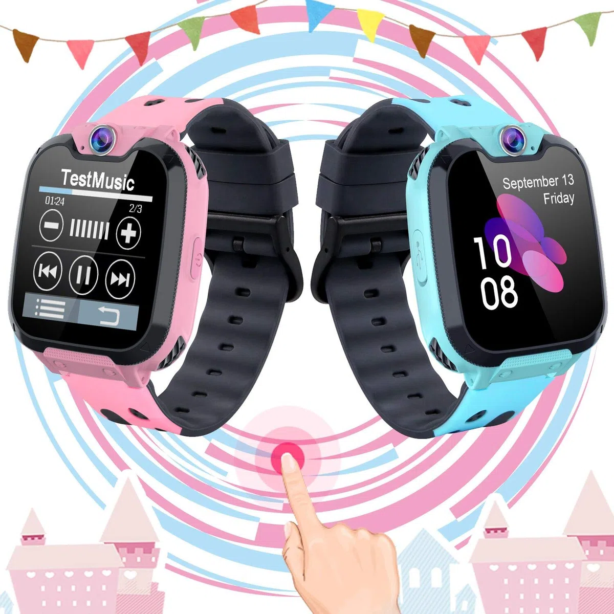 PTHTECHUS Kinder Smartwatch Telefon - Smartwatch Kinder Uhr Telefon Anruf Mit SOS Schrittzähler Videorecorder Taschenlampe MP3-Musik 7 Spiele Wecker, Geschenke für Mädchen von 6-10 Jahren, Blue