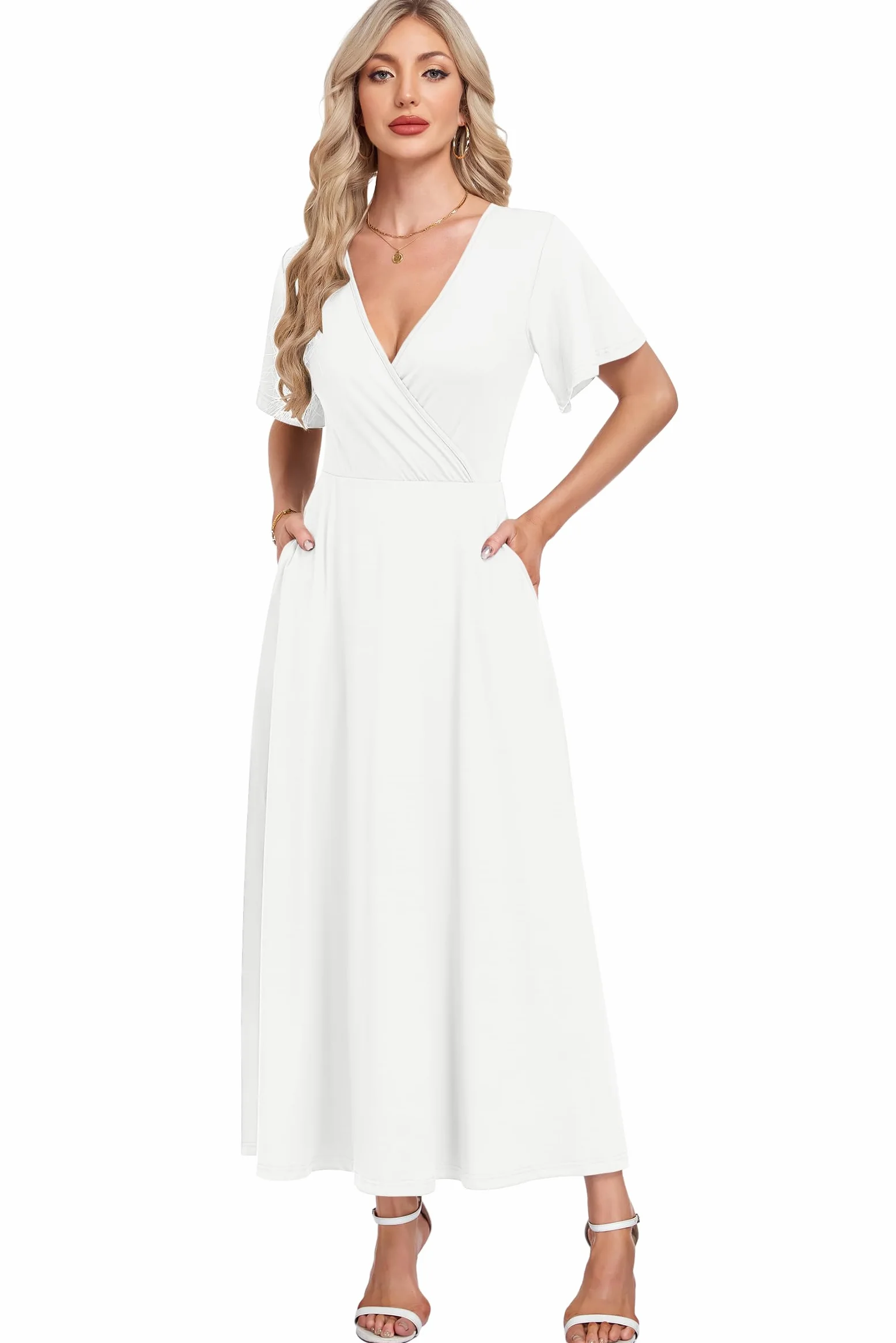 AUSELILY Maxikleider Damen Sommer Kleid Lässig Hohe Taille Lockere Passform Mit Taschen