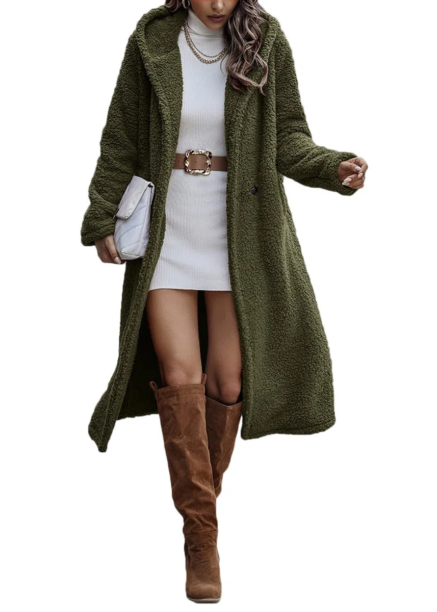 Mantel Damen Lang Winter Jacke Sherpa Plüschmantel Kapuzenmantel Fleecejacke Chic Elegant Langarm mit Kapuzen Jacken Teddy Wollmantel Pullover Coat Outwear