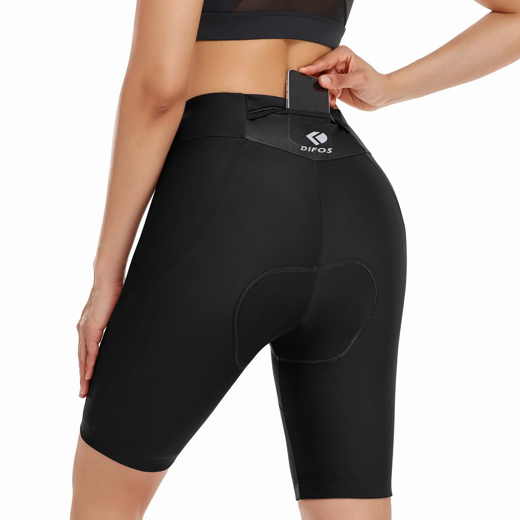 Radlerhose Damen Gepolstert High-Waist Fahrradhose Kurz mit 4D Sitzpolster Radhose Schnell Trocknende Gesäßtasche
