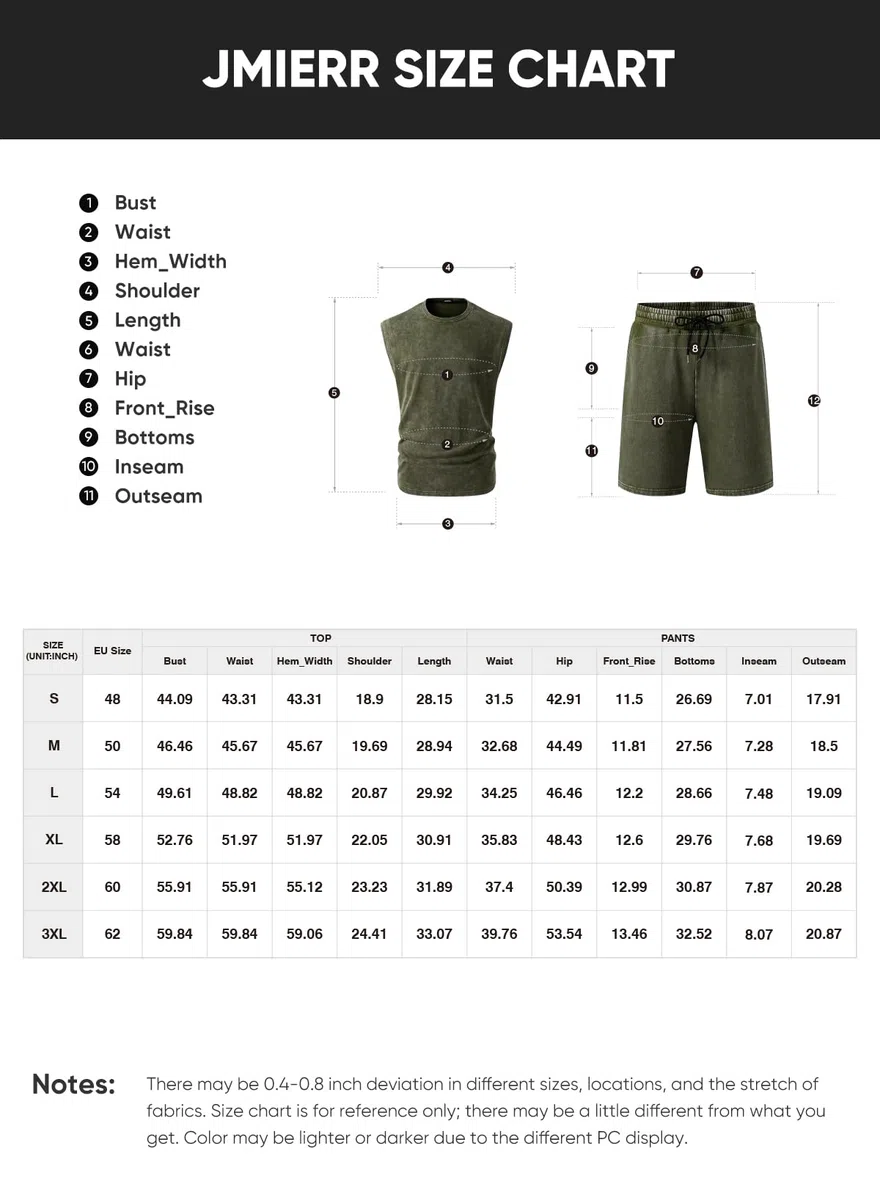 JMIERR Herren 2 Pcs Wasserwäsche Tanktop Outfits Baumwolle ärmellos T-Shirt und Short Vintage Sommer Set S-3XL