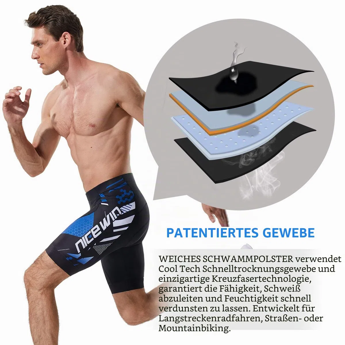 NICEWIN gepolsterte Mountainbike-Shorts für Herren, leicht, atmungsaktiv, für Radfahren, MTB, halblange Hosen mit Taschen