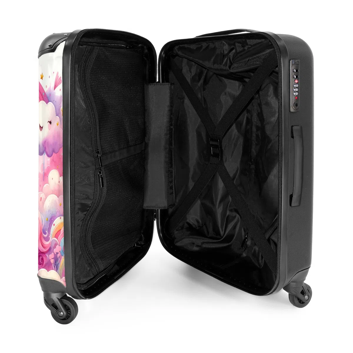 NoBoringSuitcases.com Kinderkoffer Personalisiert für Mädchen - Großer Reisekoffer, TSA, 20kg Gepäck, Mittelgroß (Prinzessin-Regenbogen, 67 cm - 72 L)