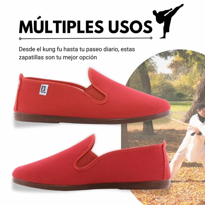 E55 - Kung-Fu Sneaker aus Segeltuch und Verschluss mit Gummizug, leicht und bequem mit flexibler Gummisohle, hergestellt in Spanien., rot, 45 EU