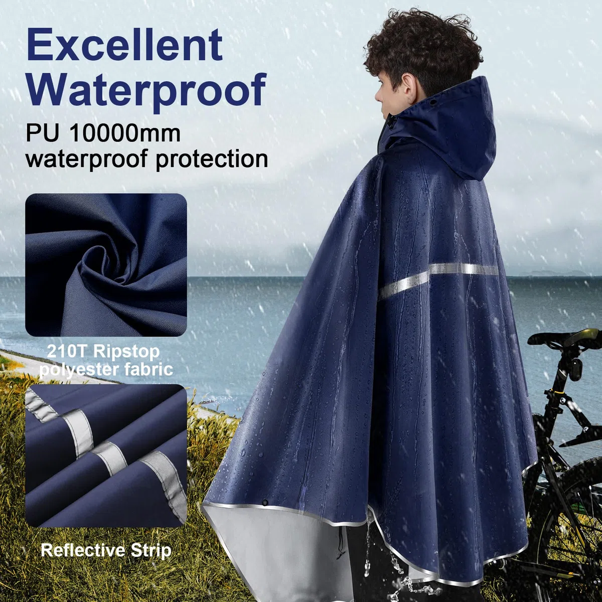LAMA Fahrrad Regenponcho, Regencape Fahrrad Damen Herren, Wasserdichter Fahrrad Poncho mit Kapuze, Leichte Fahrrad Regenbekleidung Regenjacke für Radfahren Wandern
