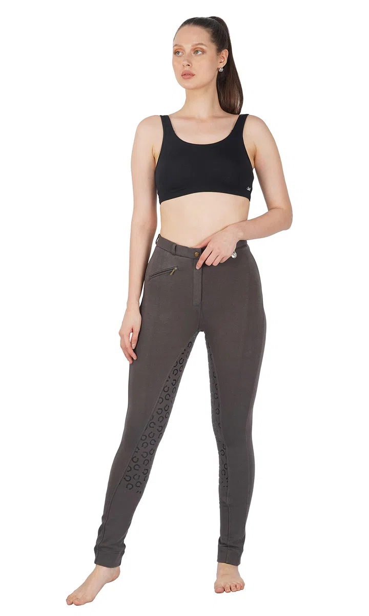 Women's Cotton/Lycra Soft Stretchy Silicon Jodhpurs JODS with Zip Pocket Ladies Knee Patch Equestrian Pants Full Seat 4 Way Stretch Jodhpurs Pant
