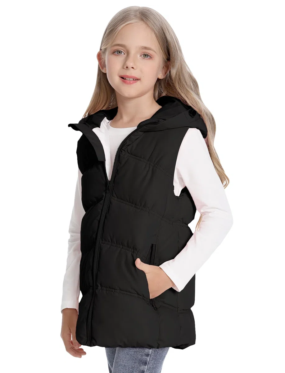 Happy Cherry - Winterweste Jungen Mädchen mit Kapuze Mantel Ärmellose Winterjacke Kinder Weste Gepolsterte mit Reißverschluss Schule Outdoor Sport Warmer Outdoorweste - 6-11 Jahre