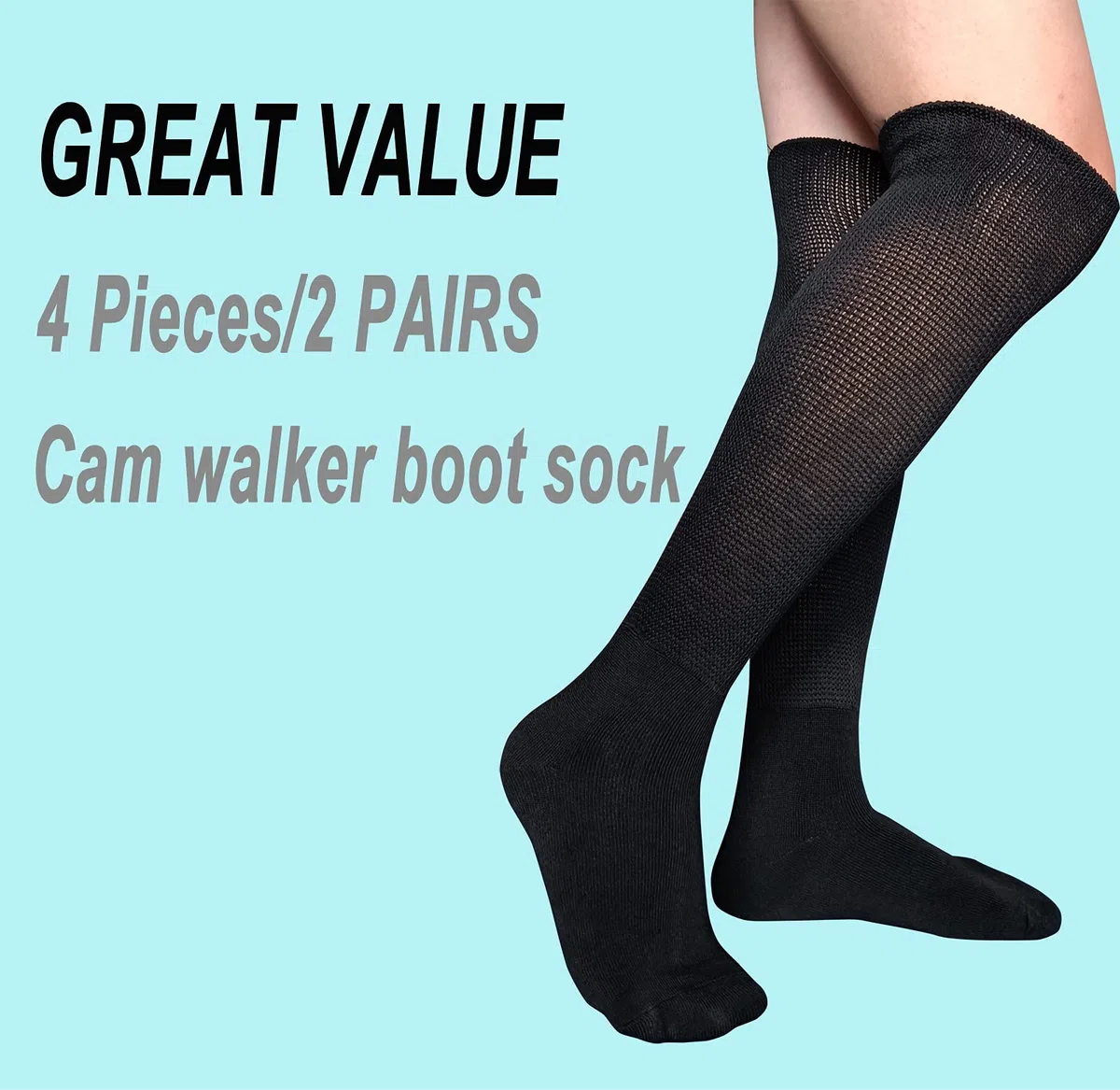 Socken für Wanderschuhe, Air Cam, Walker, Bracture Boots, Orthopädische Socken | Extra breite Ödem-Beinabdeckung, Ersatzsocken, 2 Paar