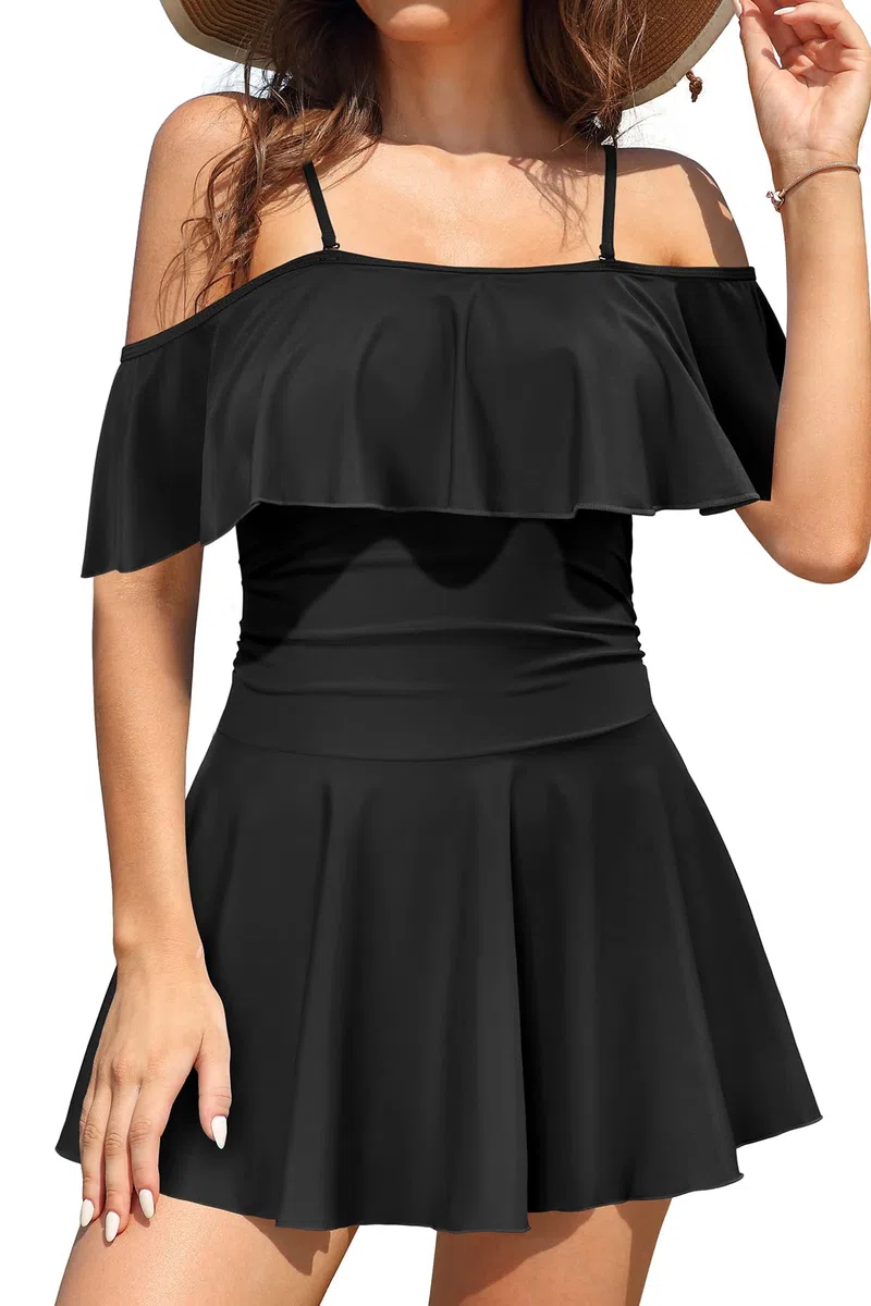 SHEKINI Damen Einteiliger Badeanzug Badekleid Rückenfrei Baderock Ruched Bauchweg Bauchkontrolle Damen Strandbadeanzug Bademode Großer Größe Schwimmrock