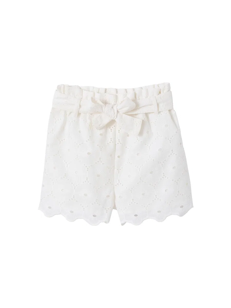 Vertbaudet Festlicher Mädchen-Set: Top und Shorts aus Musselin, Lochstickerei