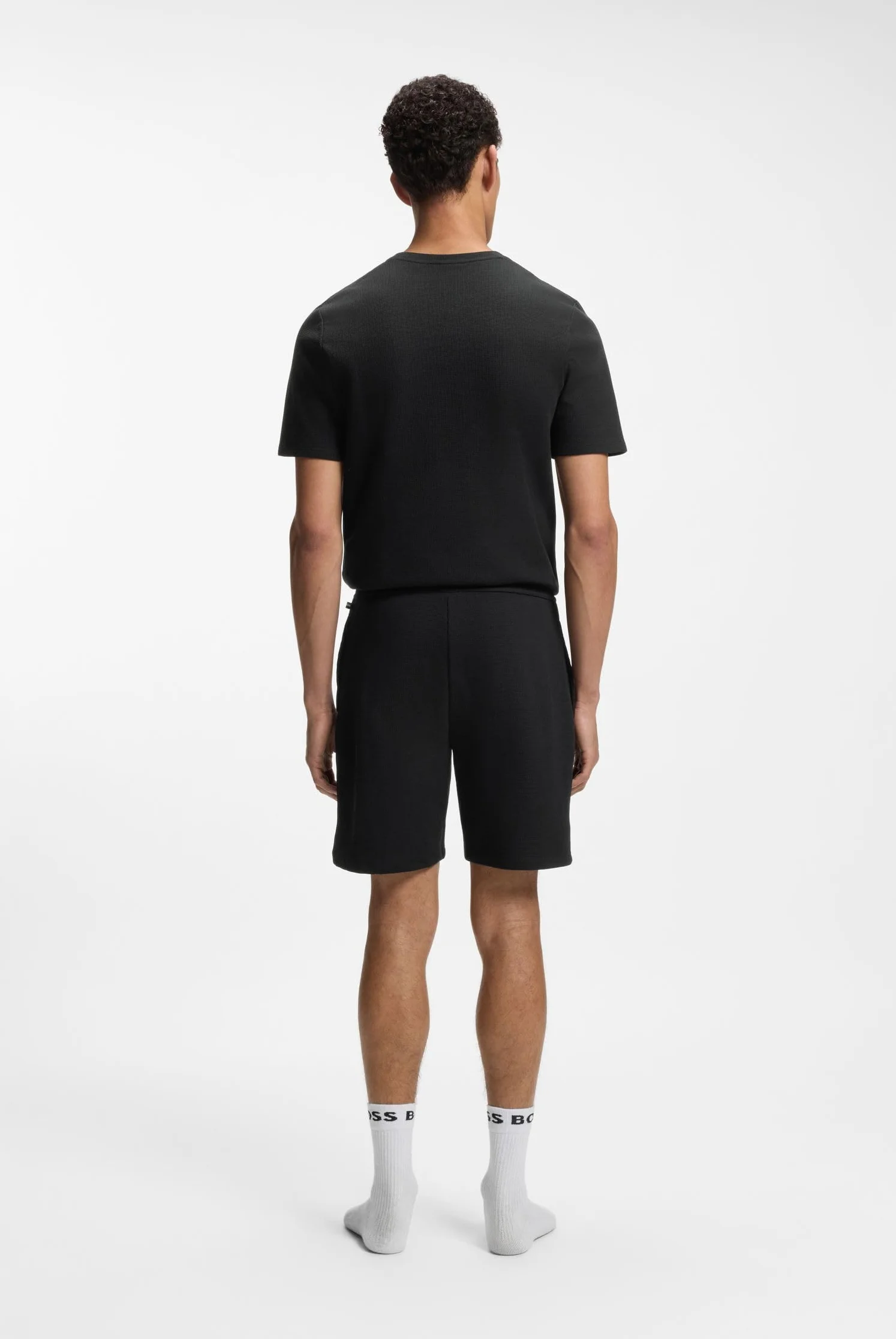 BOSS Herren Waffle Shorts Pyjama-Shorts aus Baumwoll-Mix mit Logo-Stickerei