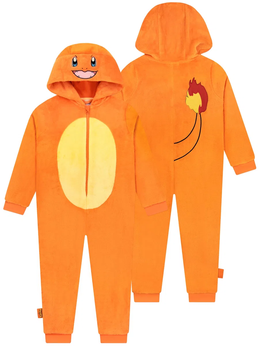 Pokemon Onesie Jungen, kuscheliger Schlafoverall Kinder aus Fleece, Glumanda Kinder Onesie für Winter, Langarm Schlafanzug