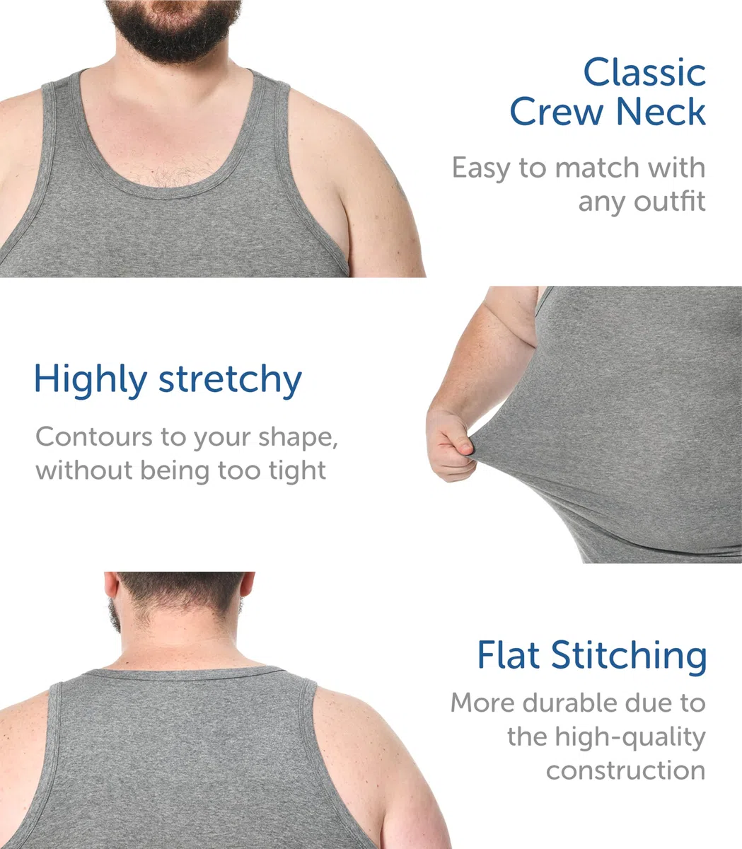 Comfneat Herren 4-Pack Big & Tall Elastisch Tank Tops 3XL-7XL Unterhemden | Bauwolle Elasthan, Ärmellose