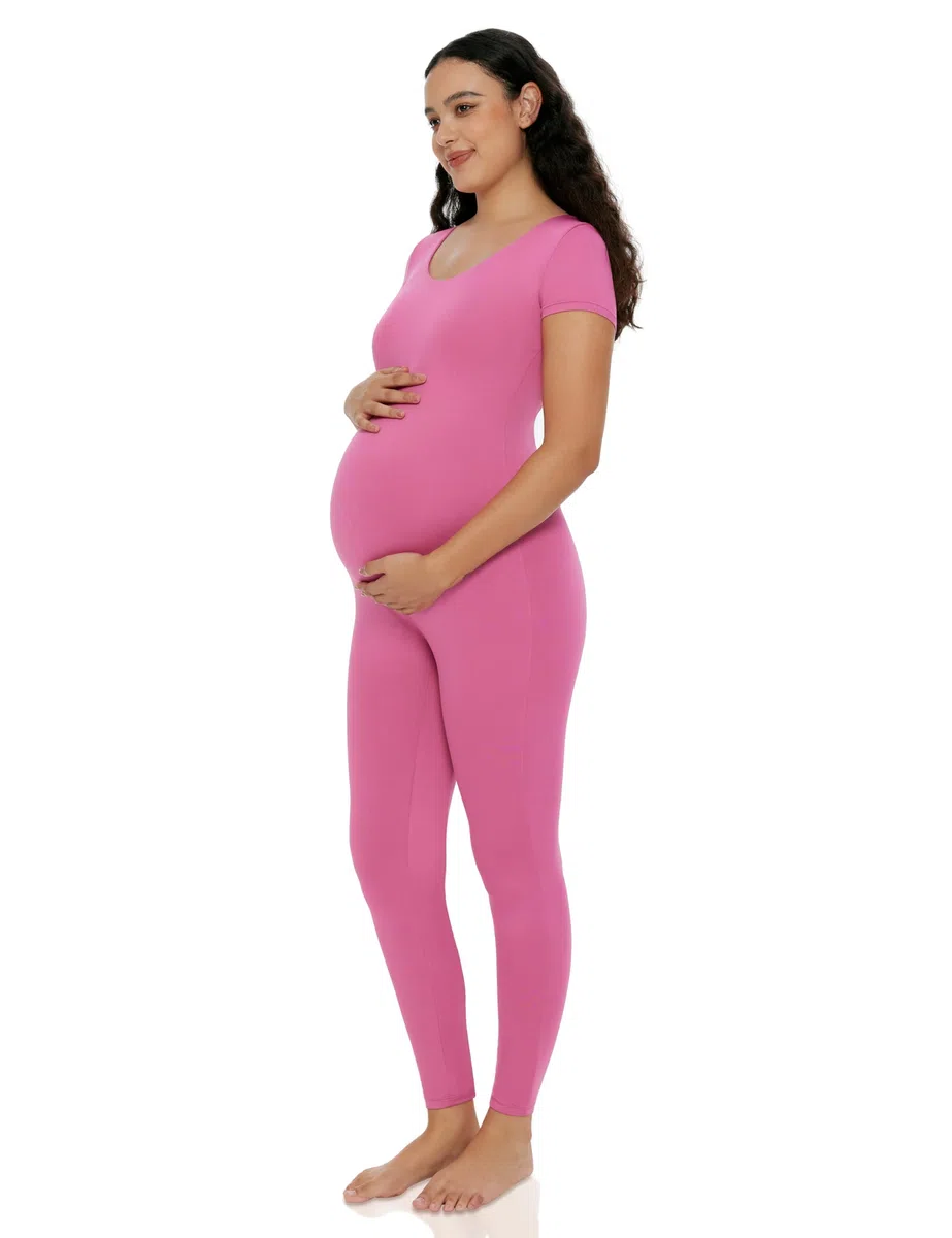 POSHDIVAH Damen Umstands-Jumpsuit Strampler Schwangerschaft Kurzarm T-Shirts Bodycon Bodysuit Shapewear