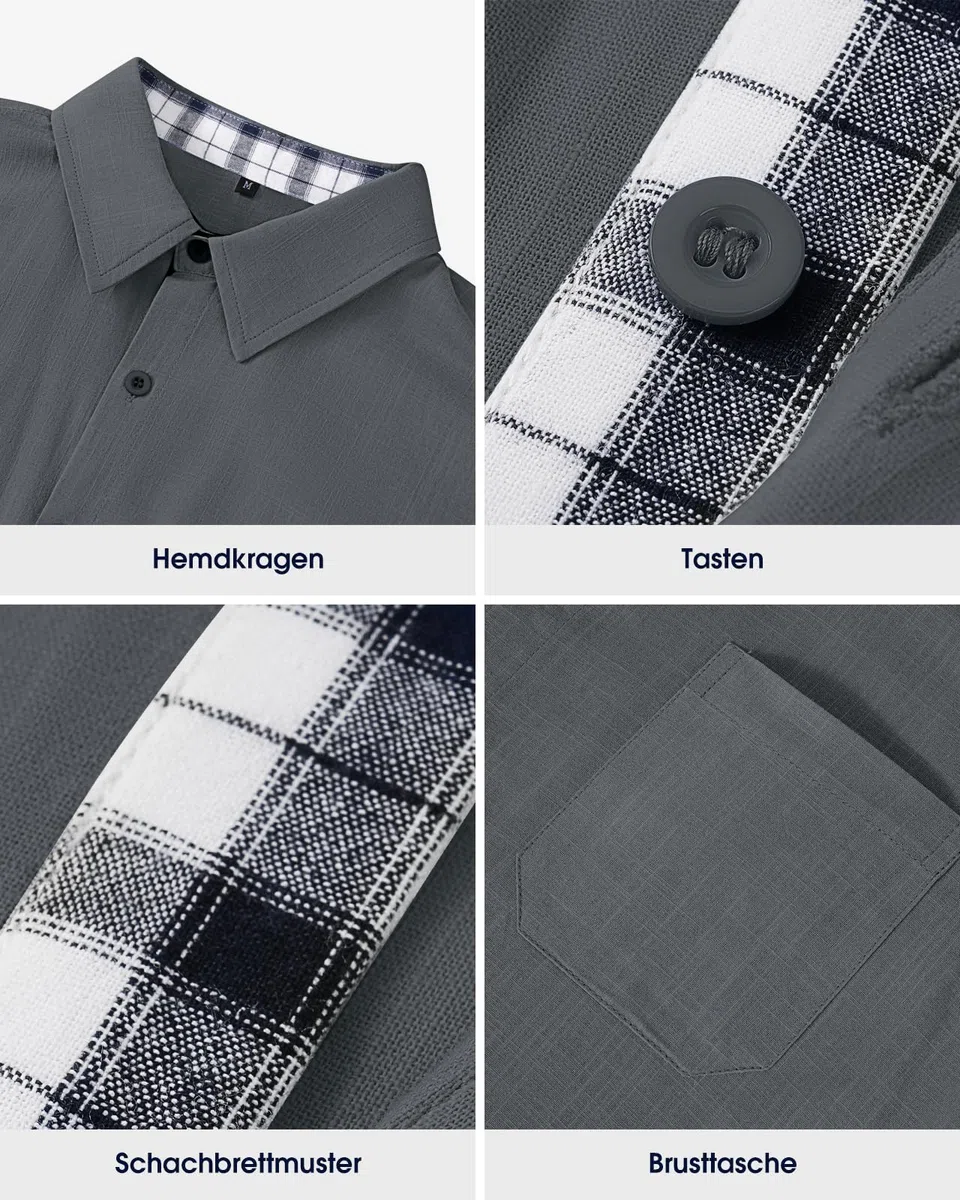 HMIYA Herren Kurzarm Hemd 100% Baumwolle Button Down Freizeithemden Sommer Strand Regular Fit Shirt
