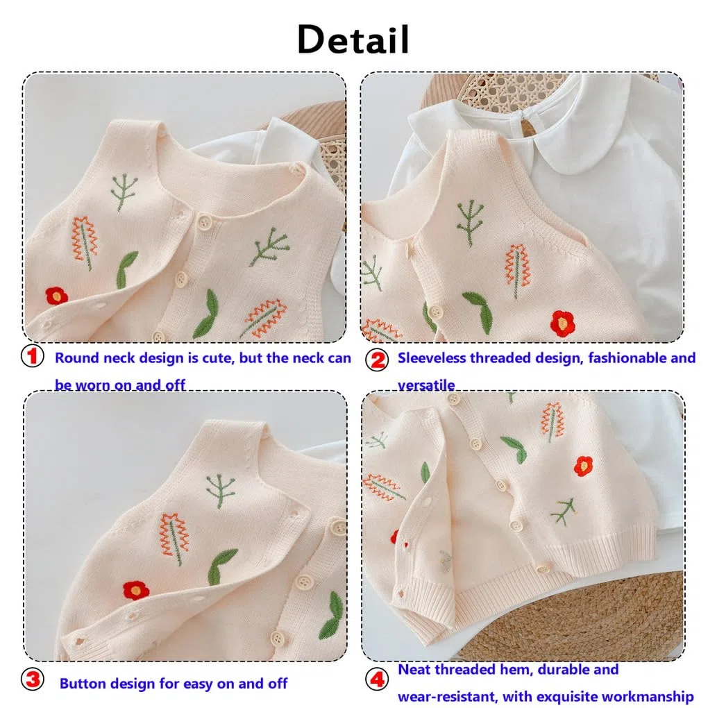 3 Monate-6Jahre Baby Mädchen Ärmellose Weste Strickjacke 68/74/80/86/92 weich Ärmellose Pullunder Strickweste mit Knopfverschluss Frühling Herbst 98/104/116/120