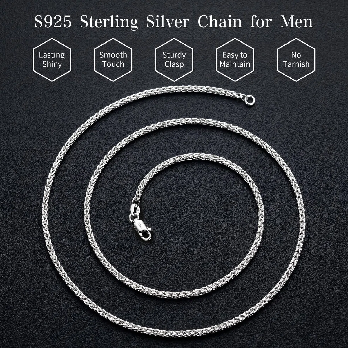 SLOONG Kette Silber 925 Herren - 2mm Weizen/Venetian Halskette 925 Over Silber Kette Halskette für Männer Schmuck Geschenke für ihn 18/20/22/24 Zoll