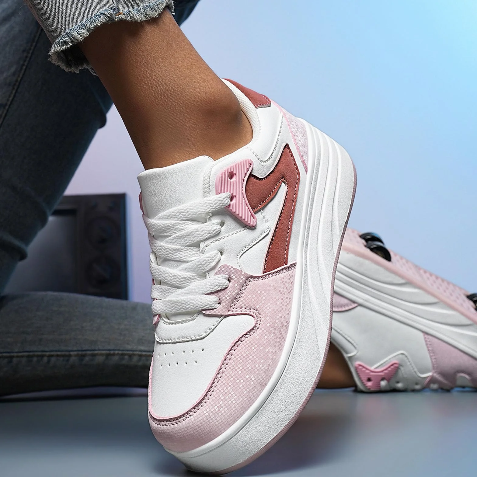 ENEN Schuhe mit Rollen für Mädchen & Jungen, Turnschuhe mit Rollen Versenkbarer mit 4 Rollen, Jugend Outdoor Turnschuhe 2-in-1 Roller Schuhe Turnschuhe Skateboardschuhe