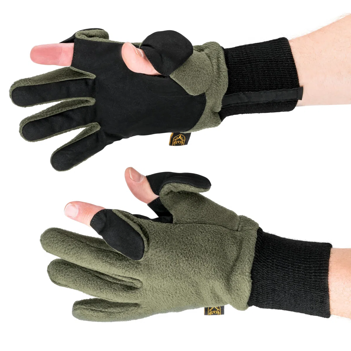 K & S Winter Thermo Handschuhe abklappbare Finger mit Magnet Fleece Oliv Grün Damen Herren