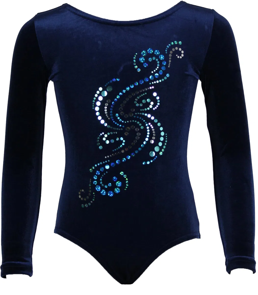 Langarm Turnanzug – Mädchen Gymnastikanzug | Gymnastik-Trikot/Turnbody aus Samt mit Glitzereffekt (Glitzerplättchen) für Turnen & Gymnastik – Made in Germany
