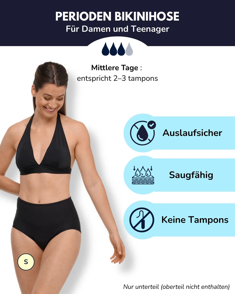 SORIO® Perioden Bikini mit Hohem Bund für Damen und Teenager – Nur Bikinihose - Saugfähig, Auslaufsicher und Geruchsfrei – Period Swimwear Für Leichte und Mittle Tage – Bedeckend – Naya