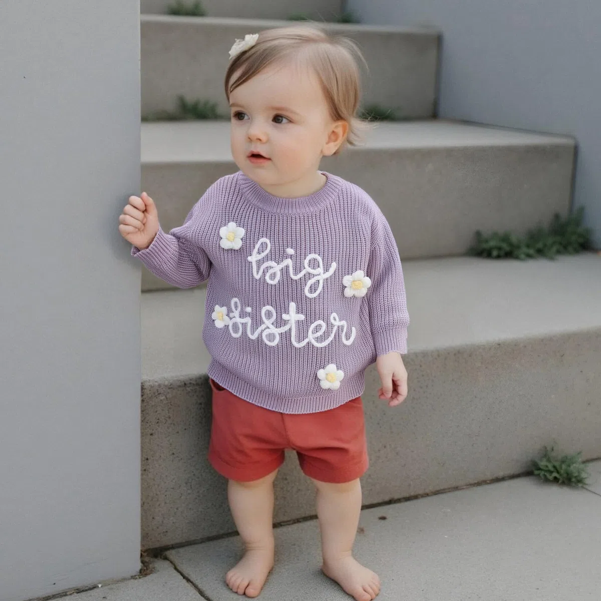 Strickpullover mit Aufschrift "Big Sister", für Kleinkinder, Mädchen, bestickt, Buchstaben, Blume, Pullover, Top, Frühling, Herbst, Winter, Outfit, Kleidung