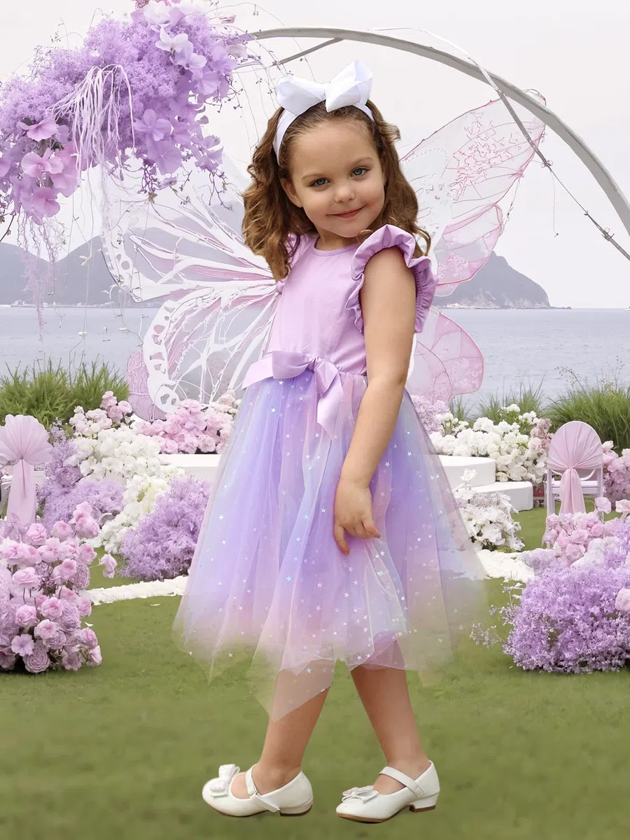 Miipat Mädchen Kleider Tüll Prinzessin Kleinkind Mädchen Tutu Kleid Sommer Fliegende Ärmel Kinder Kleid für Geburtstags Hochzeit Festzug