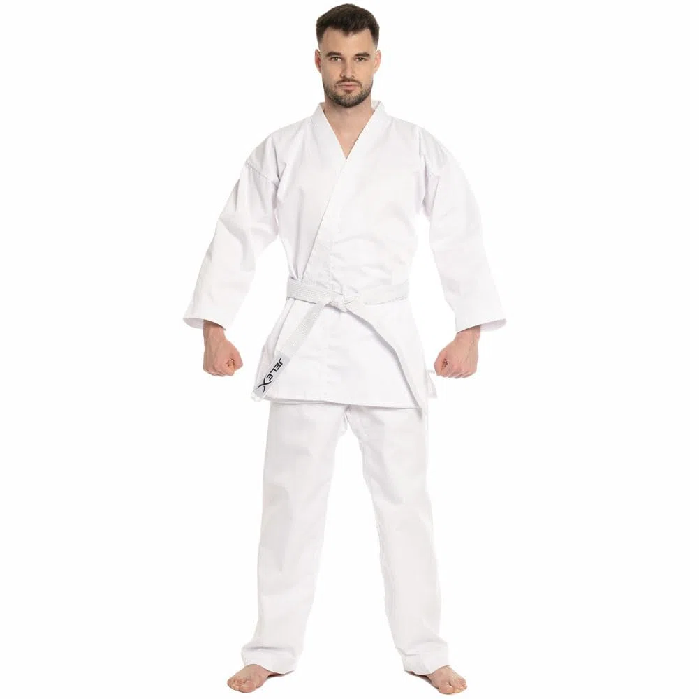 JELEX Kihaku Karateanzug Set aus Hose, Oberteil und Gürtel für Erwachsene und Kinder. Für Karate, Judo und andere Kampfsportarten
