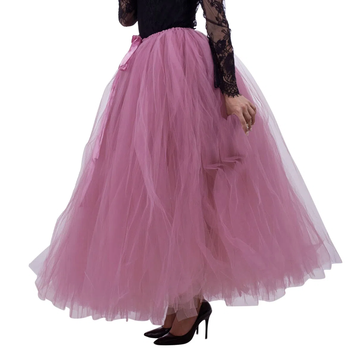 Tüllrock Damen Lang Nädchen Gefalteter Schlank Rock Elegant Elastisch Hohe Taille Stufendecke Mesh Tutu Röcke Puffy Maxi Röcke A-Line Stufe Tutu Prom Hochzeit Tüll Röcke