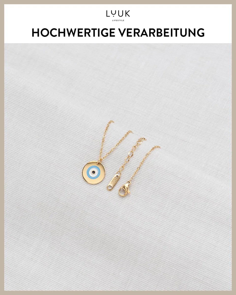 LUUK LIFESTYLE Feminine Halsketten aus Edelstahl mit schlichten Anhängern in zeitlosem Design, Glücksbringer, alltagstauglich und langlebig, HAPPINESS Spruchkarte, Geschenk, Silber, Gold, Roségold